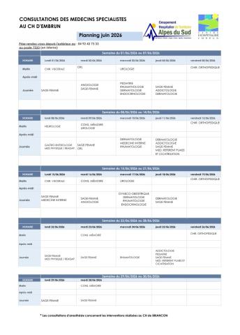 CONSULTATIONS SPECIALISTES JUIN 26
