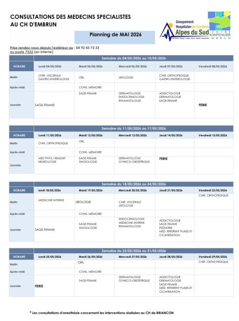spécialistes mai 26