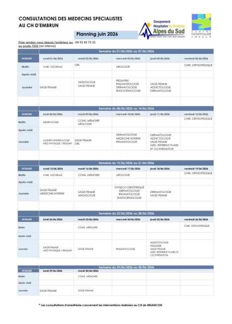 CONSULTATIONS SPECIALISTES JUIN 26